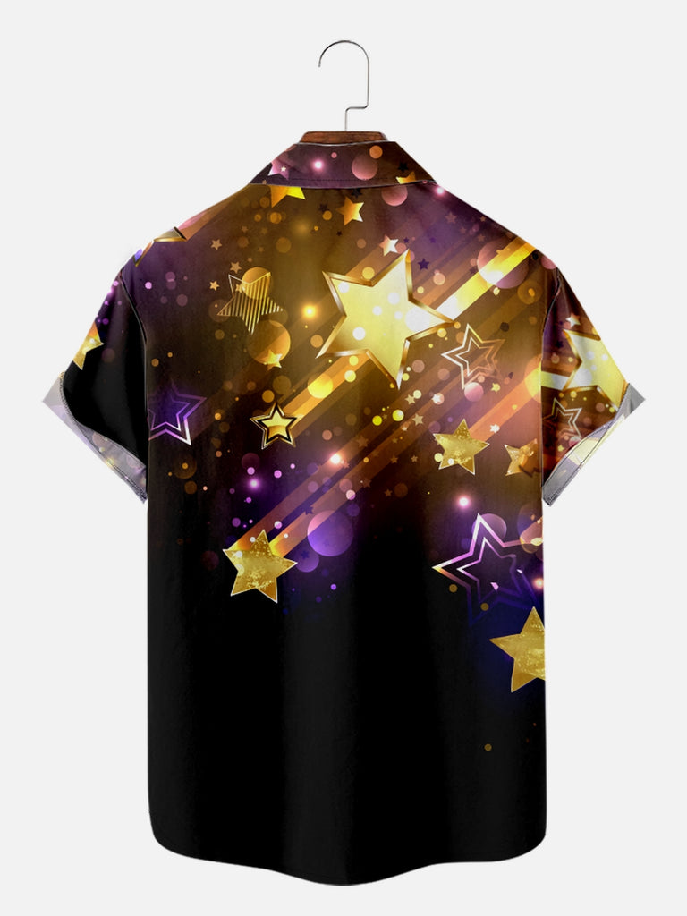 Men's Golden Sparkly Stars Ready to Celebrate Short Sleeve Shirt, mens short sleeve shirts£¬big and tall mens shirts£¬short sleeve shirts for men£¬mens 4xl shirts£¬casual short sleeve shirts