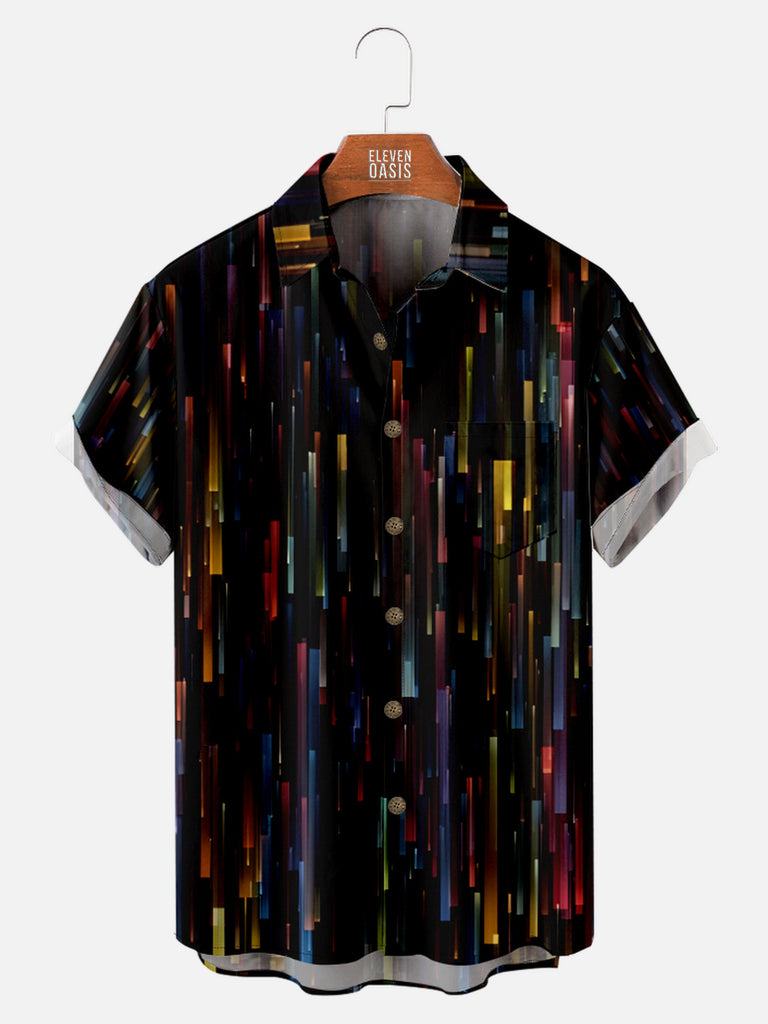 Men's Colorful Gradient Stripe Lights Short Sleeve Shirt, mens short sleeve shirts£¬big and tall mens shirts£¬short sleeve shirts for men£¬mens 4xl shirts£¬casual short sleeve shirts