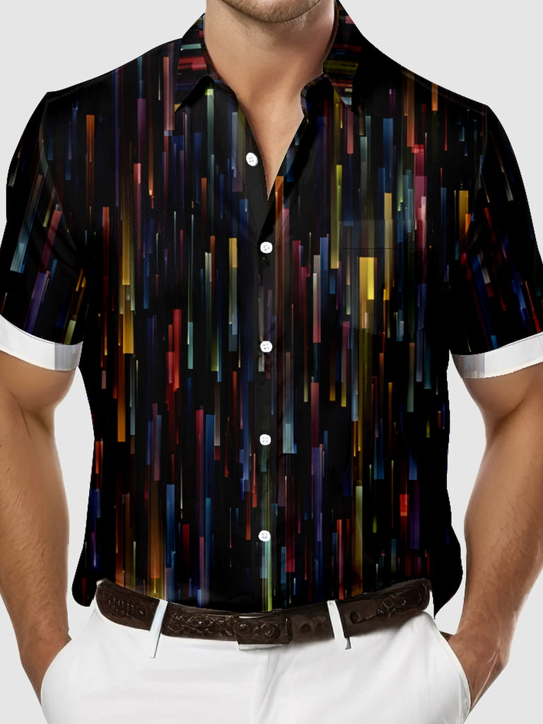 Men's Colorful Gradient Stripe Lights Short Sleeve Shirt, mens short sleeve shirts£¬big and tall mens shirts£¬short sleeve shirts for men£¬mens 4xl shirts£¬casual short sleeve shirts