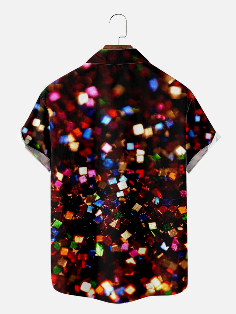 Men's Close-up of Colorful Metallic Confetti Party Short Sleeve Shirt, mens short sleeve shirts£¬big and tall mens shirts£¬short sleeve shirts for men£¬mens 4xl shirts£¬casual short sleeve shirts