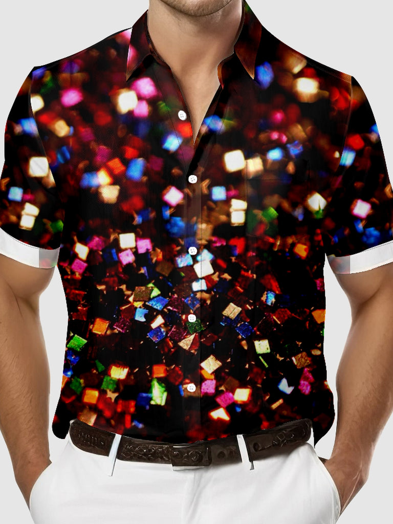 Men's Close-up of Colorful Metallic Confetti Party Short Sleeve Shirt, mens short sleeve shirts£¬big and tall mens shirts£¬short sleeve shirts for men£¬mens 4xl shirts£¬casual short sleeve shirts