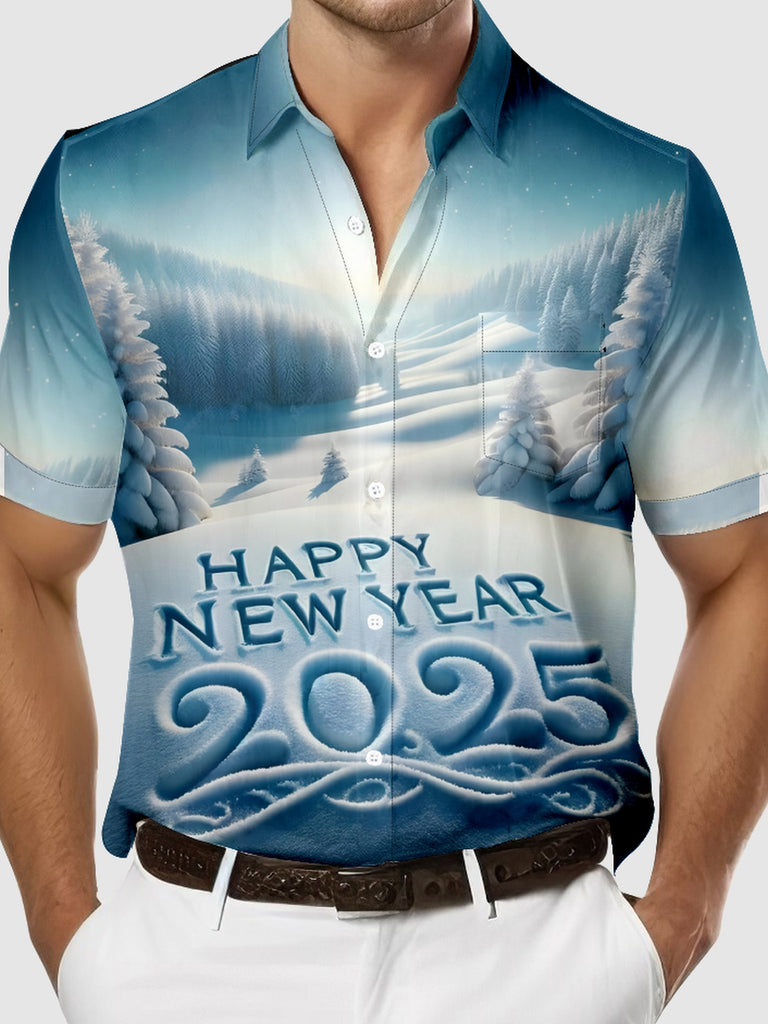 Men's Happy New Year 2025 Winter Wonderland Short Sleeve Shirt, mens short sleeve shirts¡ê?big and tall mens shirts¡ê?short sleeve shirts for men¡ê?mens 4xl shirts¡ê?casual short sleeve shirts