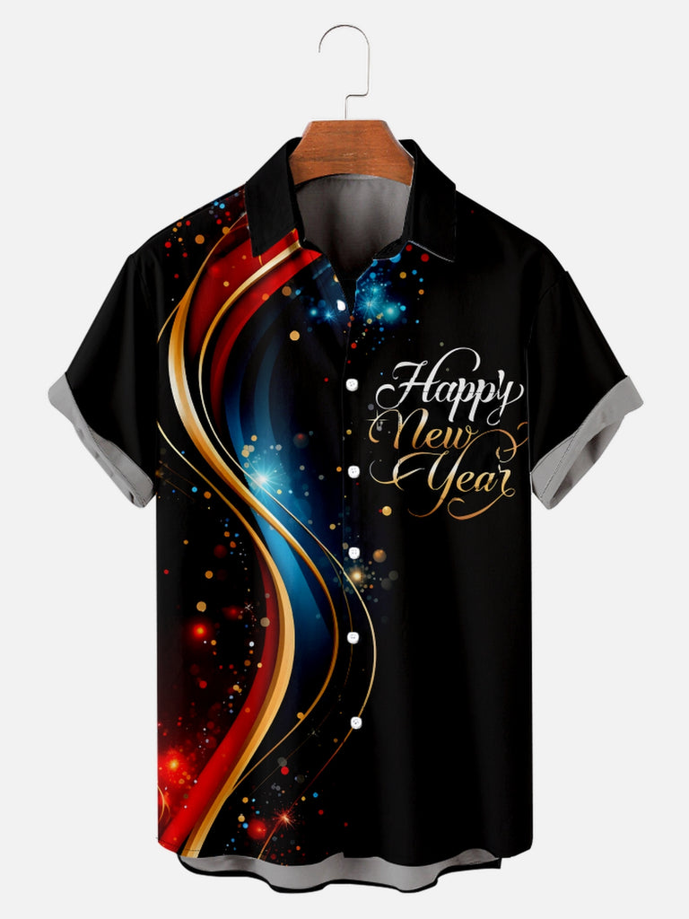 Men's Happy New Year Beautiful Stripes Hope Short Sleeve Shirt, mens short sleeve shirts?¨º?big and tall mens shirts?¨º?short sleeve shirts for men?¨º?mens 4xl shirts?¨º?casual short sleeve shirts