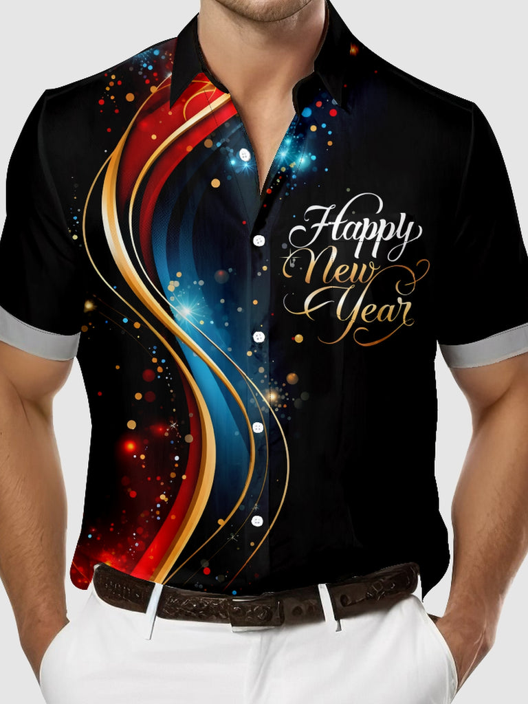 Men's Happy New Year Beautiful Stripes Hope Short Sleeve Shirt, mens short sleeve shirts?¨º?big and tall mens shirts?¨º?short sleeve shirts for men?¨º?mens 4xl shirts?¨º?casual short sleeve shirts