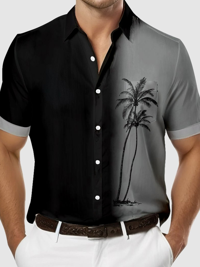 Men's Gradient Coconut Tree Print Casual Breathable Hawaiian Short Sleeve ShirtMens short sleeve shirts Big and tall Mens shirts Short sleeve shirts for men Mens 4xl shirts Casual short sleeve shirts