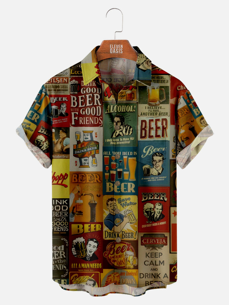 Men's Vintage Beer Posters Short Sleeve Shirt, mens short sleeve shirts£¬big and tall mens shirts£¬short sleeve shirts for men£¬mens 4xl shirts£¬casual short sleeve shirts