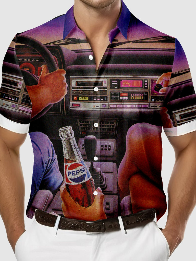 Men's Driving into the Sunset with a Lady and a Pepsi Short Sleeve Shirt, mens short sleeve shirts£¬big and tall mens shirts£¬short sleeve shirts for men£¬mens 4xl shirts£¬casual short sleeve shirts