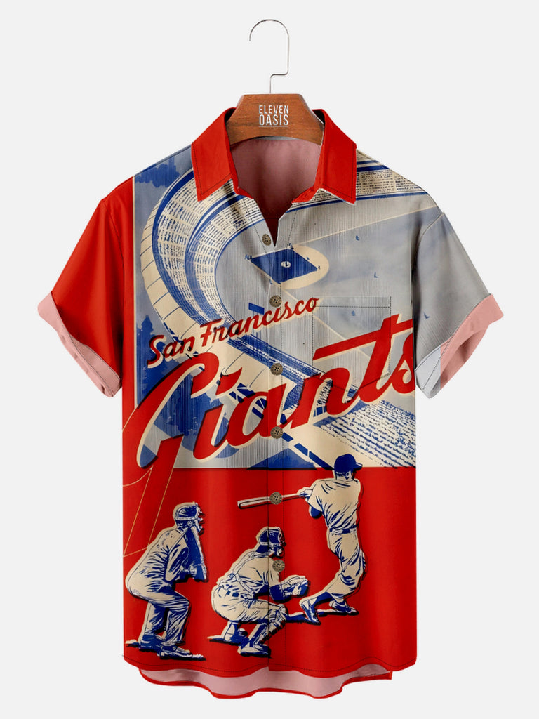 Men's Vintage San Francisco Giants Baseball Bubble Gum Short Sleeve Shirt, mens short sleeve shirts£¬big and tall mens shirts£¬short sleeve shirts for men£¬mens 4xl shirts£¬casual short sleeve shirts