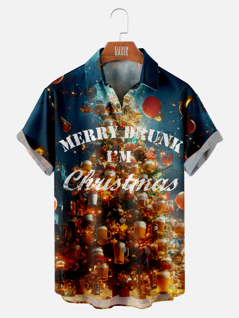 Men's Funny Merry Drink I'm Christmas Beer Tree Short Sleeve Shirt, mens short sleeve shirts¡ê?big and tall mens shirts¡ê?short sleeve shirts for men¡ê?mens 4xl shirts¡ê?casual short sleeve shirts