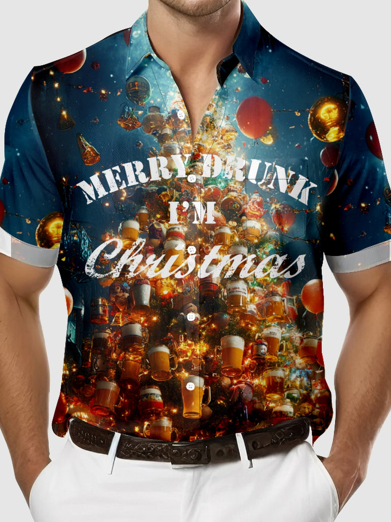 Men's Funny Merry Drink I'm Christmas Beer Tree Short Sleeve Shirt, mens short sleeve shirts¡ê?big and tall mens shirts¡ê?short sleeve shirts for men¡ê?mens 4xl shirts¡ê?casual short sleeve shirts