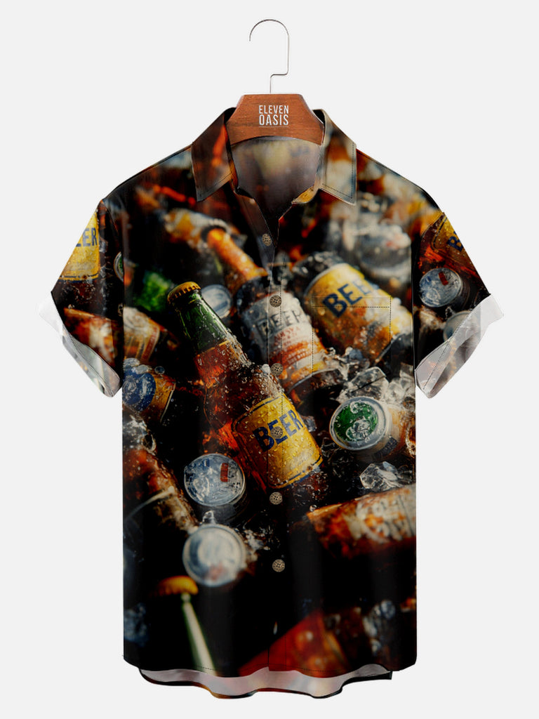 Men's Beers on Ice Refreshing Short Sleeve Shirt, mens short sleeve shirts£¬big and tall mens shirts£¬short sleeve shirts for men£¬mens 4xl shirts£¬casual short sleeve shirts