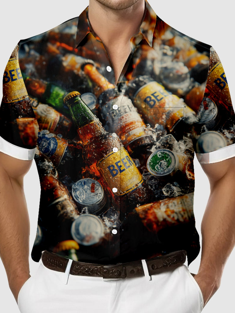 Men's Beers on Ice Refreshing Short Sleeve Shirt, mens short sleeve shirts£¬big and tall mens shirts£¬short sleeve shirts for men£¬mens 4xl shirts£¬casual short sleeve shirts