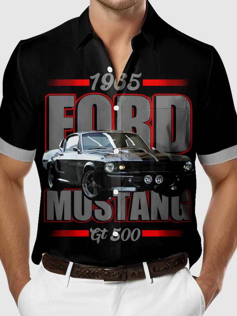 Men's 1965 Ford Mustang Gt 500 Black Short Sleeve Shirt, mens short sleeve shirts¡ê?big and tall mens shirts¡ê?short sleeve shirts for men¡ê?mens 4xl shirts¡ê?casual short sleeve shirts