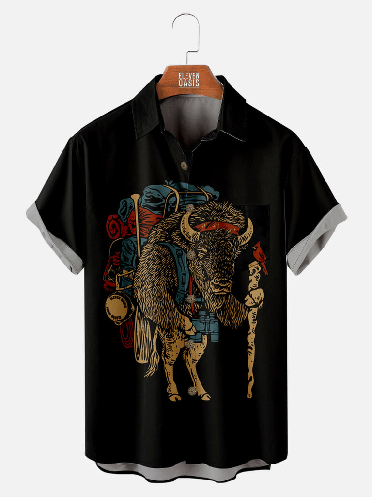 Men's Wise-looking Buffalo Out on an Adventure Short Sleeve Shirt, mens short sleeve shirts£¬big and tall mens shirts£¬short sleeve shirts for men£¬mens 4xl shirts£¬casual short sleeve shirts