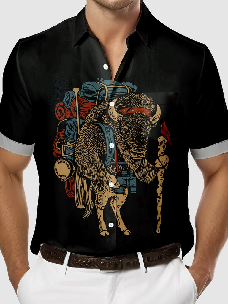 Men's Wise-looking Buffalo Out on an Adventure Short Sleeve Shirt, mens short sleeve shirts£¬big and tall mens shirts£¬short sleeve shirts for men£¬mens 4xl shirts£¬casual short sleeve shirts