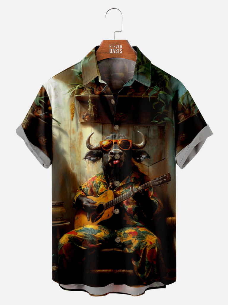 Men's Chilled Out Buffalo Playing the Guitar Short Sleeve Shirt, mens short sleeve shirts¡ê?big and tall mens shirts¡ê?short sleeve shirts for men¡ê?mens 4xl shirts¡ê?casual short sleeve shirts