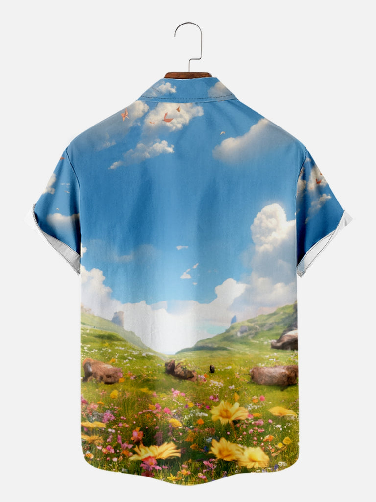 Men's Very Happy Pair of Buffalos Frolicking Field Short Sleeve Shirt, mens short sleeve shirts£¬big and tall mens shirts£¬short sleeve shirts for men£¬mens 4xl shirts£¬casual short sleeve shirts