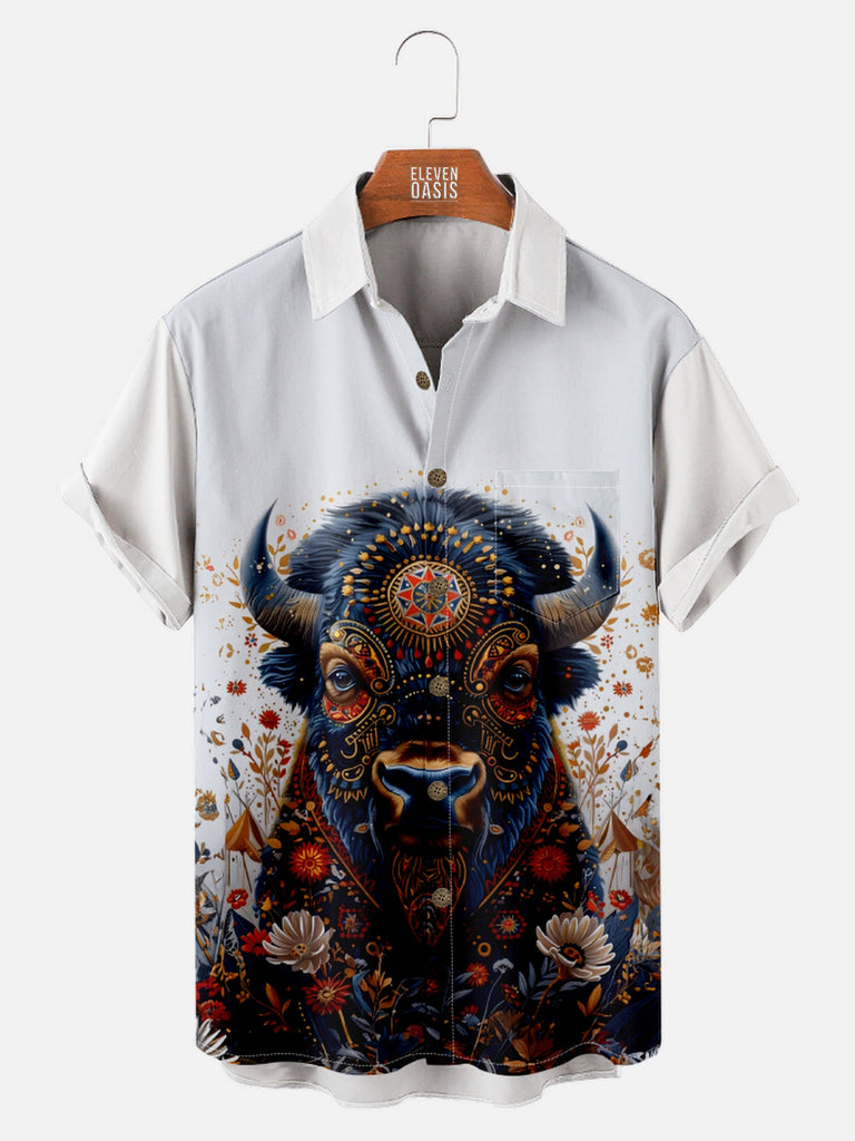 Men's Zen Decorated Buffalo Short Sleeve Shirt, mens short sleeve shirts¡ê?big and tall mens shirts¡ê?short sleeve shirts for men¡ê?mens 4xl shirts¡ê?casual short sleeve shirts