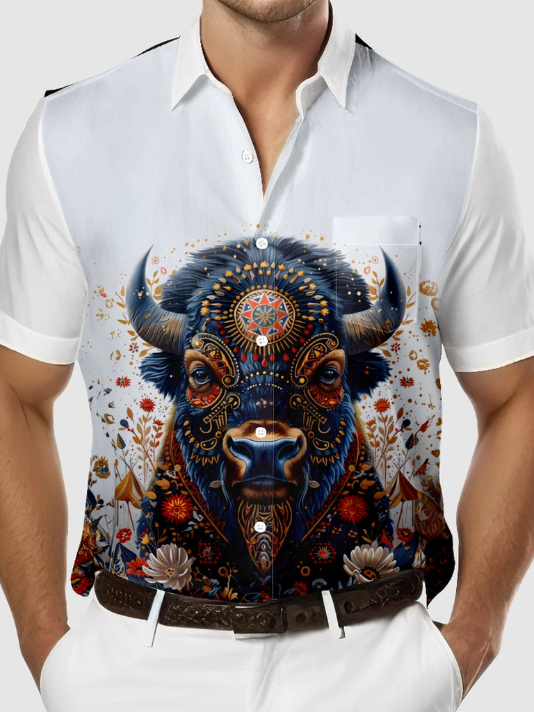 Men's Zen Decorated Buffalo Short Sleeve Shirt, mens short sleeve shirts¡ê?big and tall mens shirts¡ê?short sleeve shirts for men¡ê?mens 4xl shirts¡ê?casual short sleeve shirts