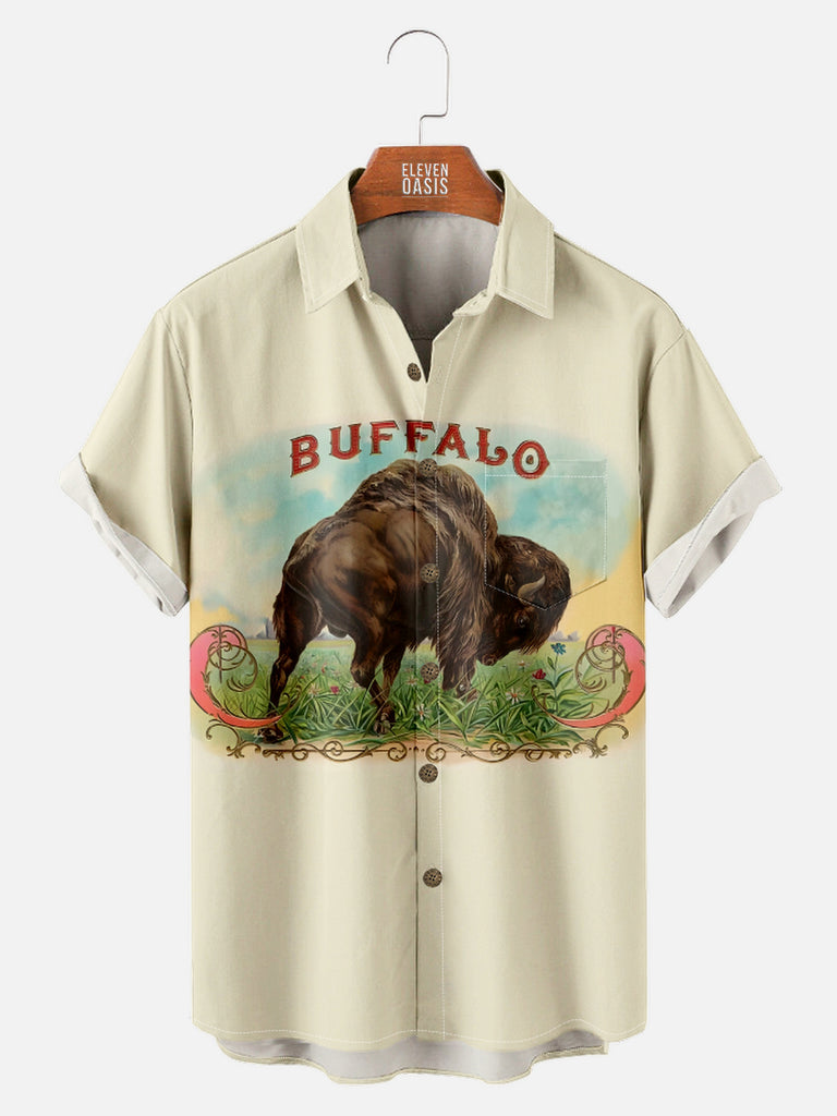 Men's Painted Buffalo Short Sleeve Shirt, mens short sleeve shirts¡ê?big and tall mens shirts¡ê?short sleeve shirts for men¡ê?mens 4xl shirts¡ê?casual short sleeve shirts