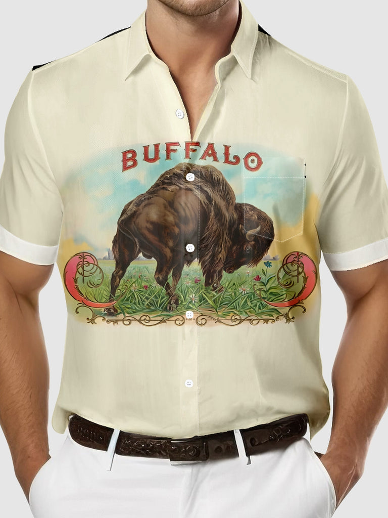 Men's Painted Buffalo Short Sleeve Shirt, mens short sleeve shirts£¬big and tall mens shirts£¬short sleeve shirts for men£¬mens 4xl shirts£¬casual short sleeve shirts