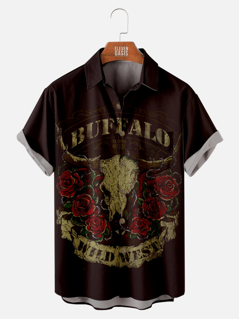 Men's Wild West Buffalo Skull Short Sleeve Shirt, mens short sleeve shirts¡ê?big and tall mens shirts¡ê?short sleeve shirts for men¡ê?mens 4xl shirts¡ê?casual short sleeve shirts