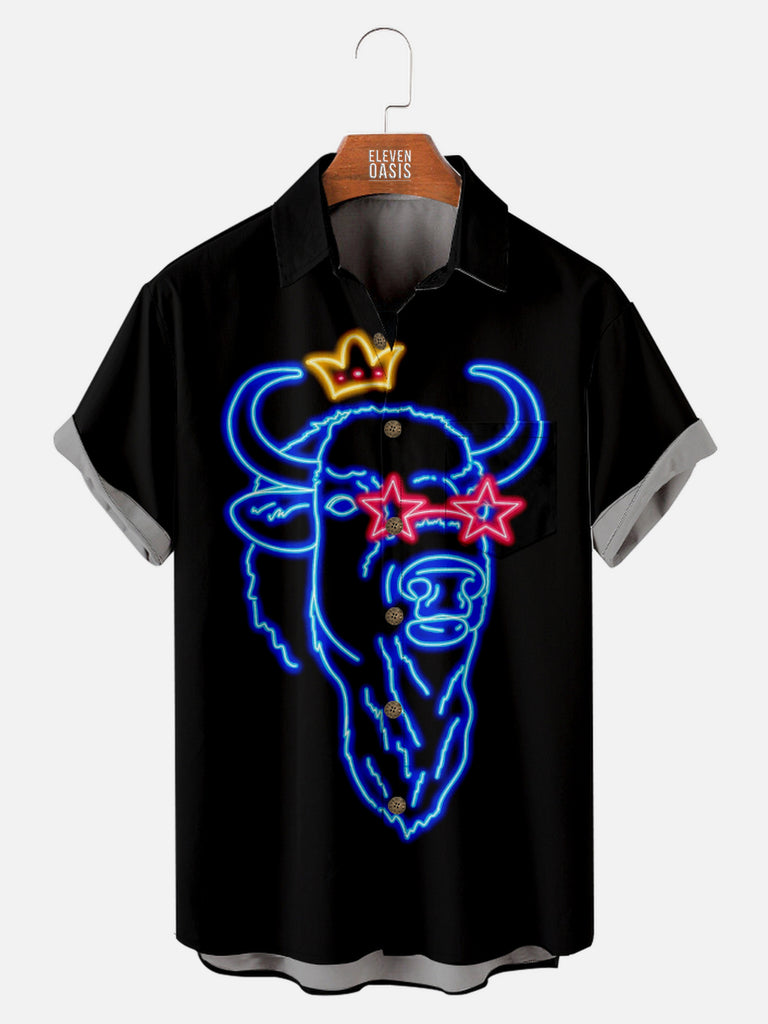 Men's Funny Neon Buffalo Short Sleeve Shirt, mens short sleeve shirts¡ê?big and tall mens shirts¡ê?short sleeve shirts for men¡ê?mens 4xl shirts¡ê?casual short sleeve shirts