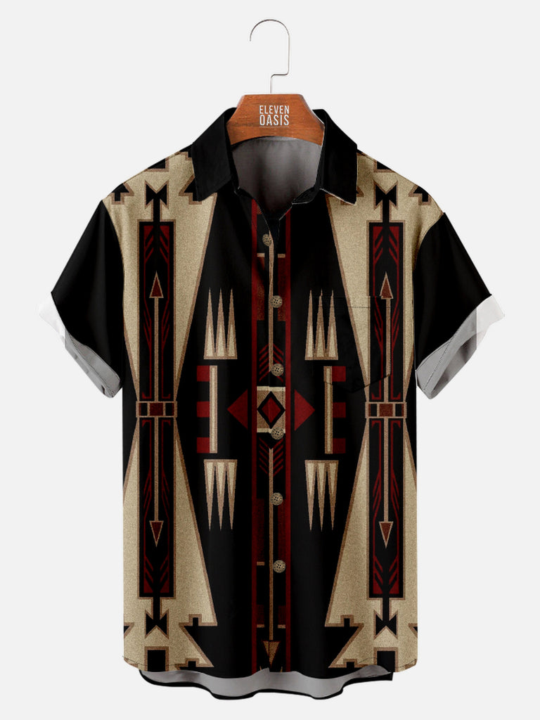 Men's Western Aztec Print Front Design Short Sleeve Shirt, mens short sleeve shirts¡ê?big and tall mens shirts¡ê?short sleeve shirts for men¡ê?mens 4xl shirts¡ê?casual short sleeve shirts