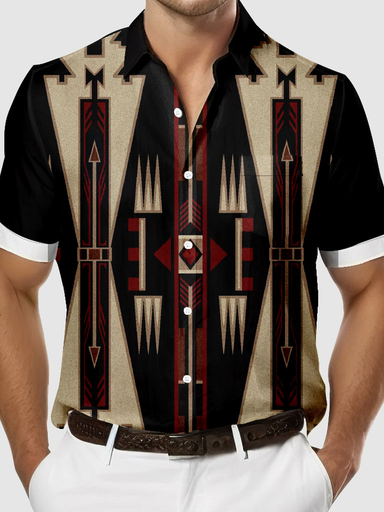 Men's Western Aztec Print Front Design Short Sleeve Shirt, mens short sleeve shirts¡ê?big and tall mens shirts¡ê?short sleeve shirts for men¡ê?mens 4xl shirts¡ê?casual short sleeve shirts