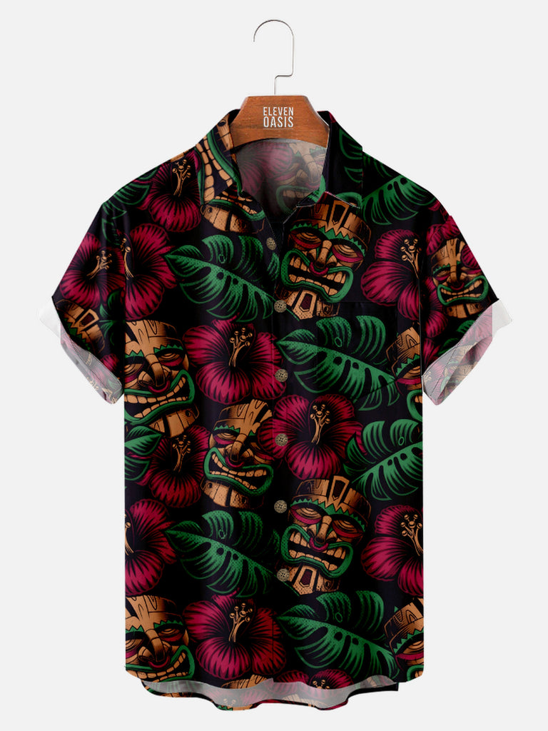 Men's Tiki Floral and Palm Leaves Short Sleeve Shirt, mens short sleeve shirts¡ê?big and tall mens shirts¡ê?short sleeve shirts for men¡ê?mens 4xl shirts¡ê?casual short sleeve shirts