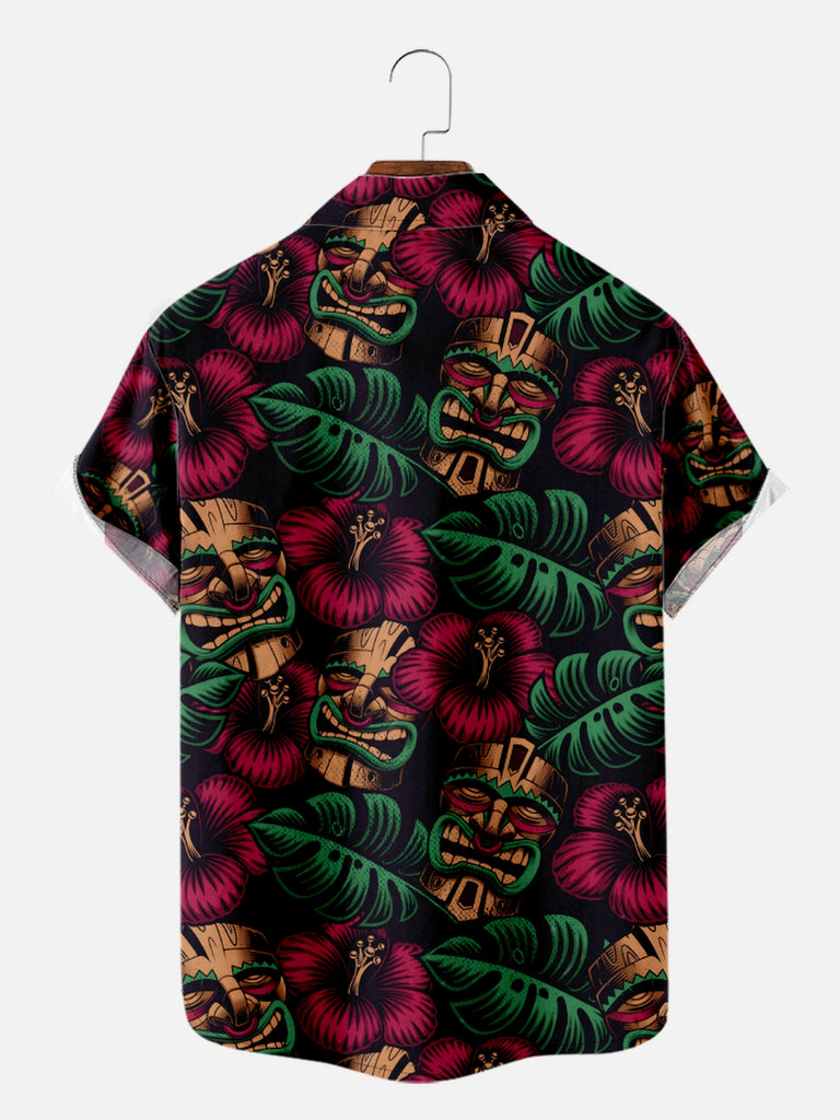 Men's Tiki Floral and Palm Leaves Short Sleeve Shirt, mens short sleeve shirts¡ê?big and tall mens shirts¡ê?short sleeve shirts for men¡ê?mens 4xl shirts¡ê?casual short sleeve shirts