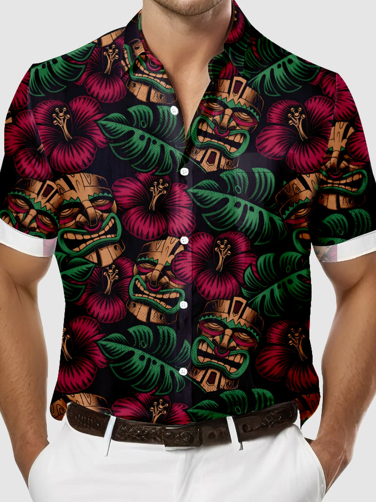 Men's Tiki Floral and Palm Leaves Short Sleeve Shirt, mens short sleeve shirts¡ê?big and tall mens shirts¡ê?short sleeve shirts for men¡ê?mens 4xl shirts¡ê?casual short sleeve shirts