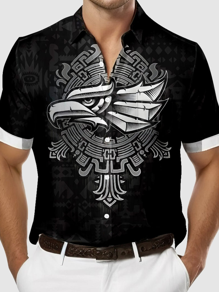 Men's Western Aztec Print Eagle Short Sleeve Shirt, mens short sleeve shirts¡ê?big and tall mens shirts¡ê?short sleeve shirts for men¡ê?mens 4xl shirts¡ê?casual short sleeve shirts