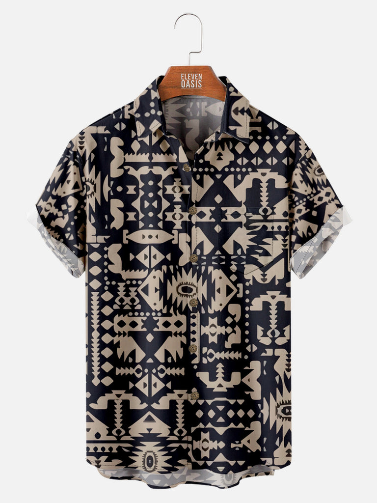 Men's All Over Aztec Print Short Sleeve Shirt, mens short sleeve shirts¡ê?big and tall mens shirts¡ê?short sleeve shirts for men¡ê?mens 4xl shirts¡ê?casual short sleeve shirts