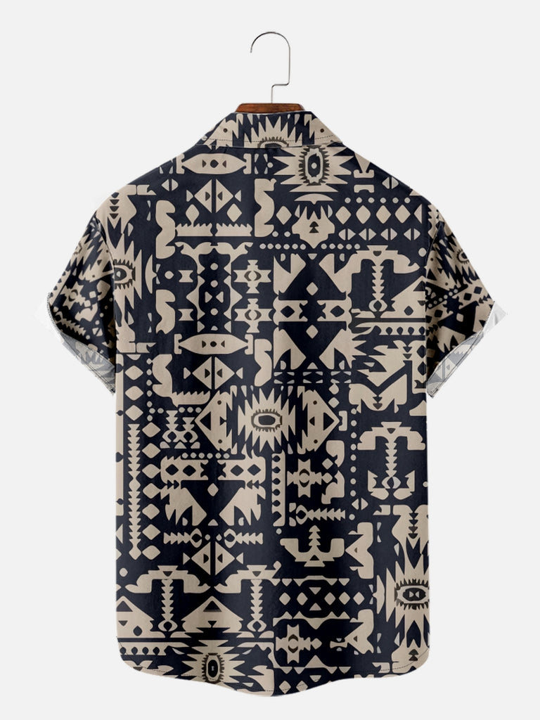 Men's All Over Aztec Print Short Sleeve Shirt, mens short sleeve shirts£¬big and tall mens shirts£¬short sleeve shirts for men£¬mens 4xl shirts£¬casual short sleeve shirts