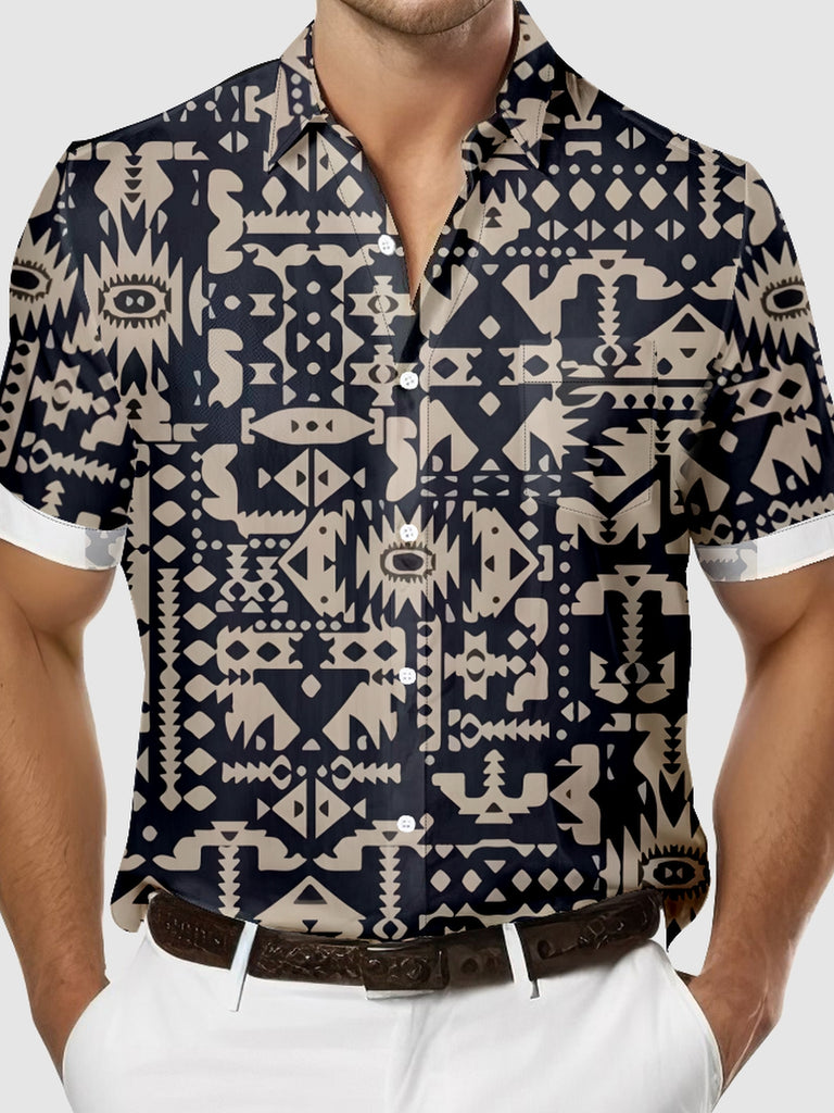 Men's All Over Aztec Print Short Sleeve Shirt, mens short sleeve shirts¡ê?big and tall mens shirts¡ê?short sleeve shirts for men¡ê?mens 4xl shirts¡ê?casual short sleeve shirts