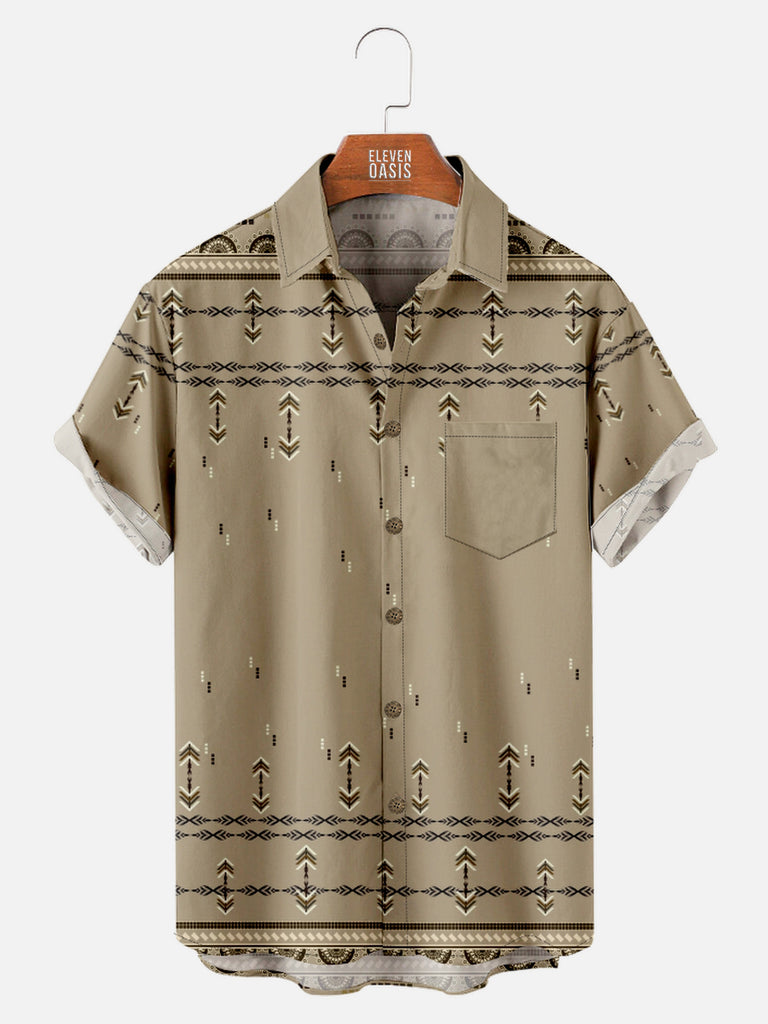 Men's Simple Aztec Print Everyday Short Sleeve Shirt, mens short sleeve shirts£¬big and tall mens shirts£¬short sleeve shirts for men£¬mens 4xl shirts£¬casual short sleeve shirts