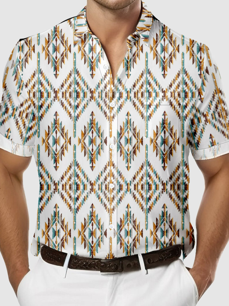 Men's Western Aztec Print Short Sleeve Shirt, mens short sleeve shirts¡ê?big and tall mens shirts¡ê?short sleeve shirts for men¡ê?mens 4xl shirts¡ê?casual short sleeve shirts