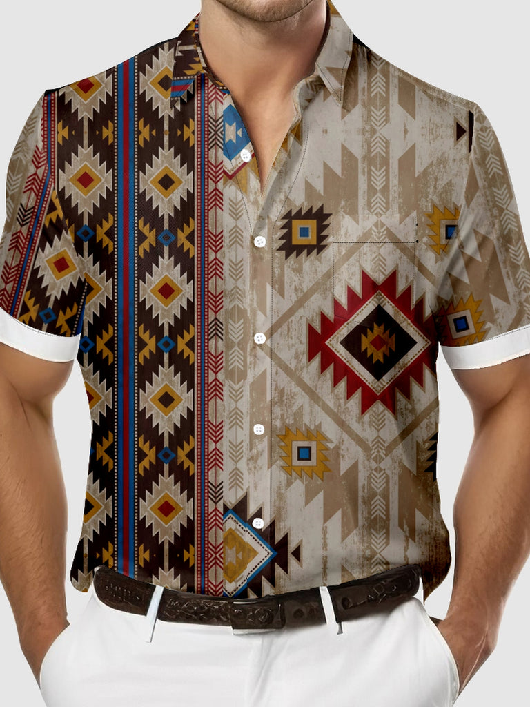 Men's Aztec Print Half and Half Design Short Sleeve Shirt, mens short sleeve shirts¡ê?big and tall mens shirts¡ê?short sleeve shirts for men¡ê?mens 4xl shirts¡ê?casual short sleeve shirts