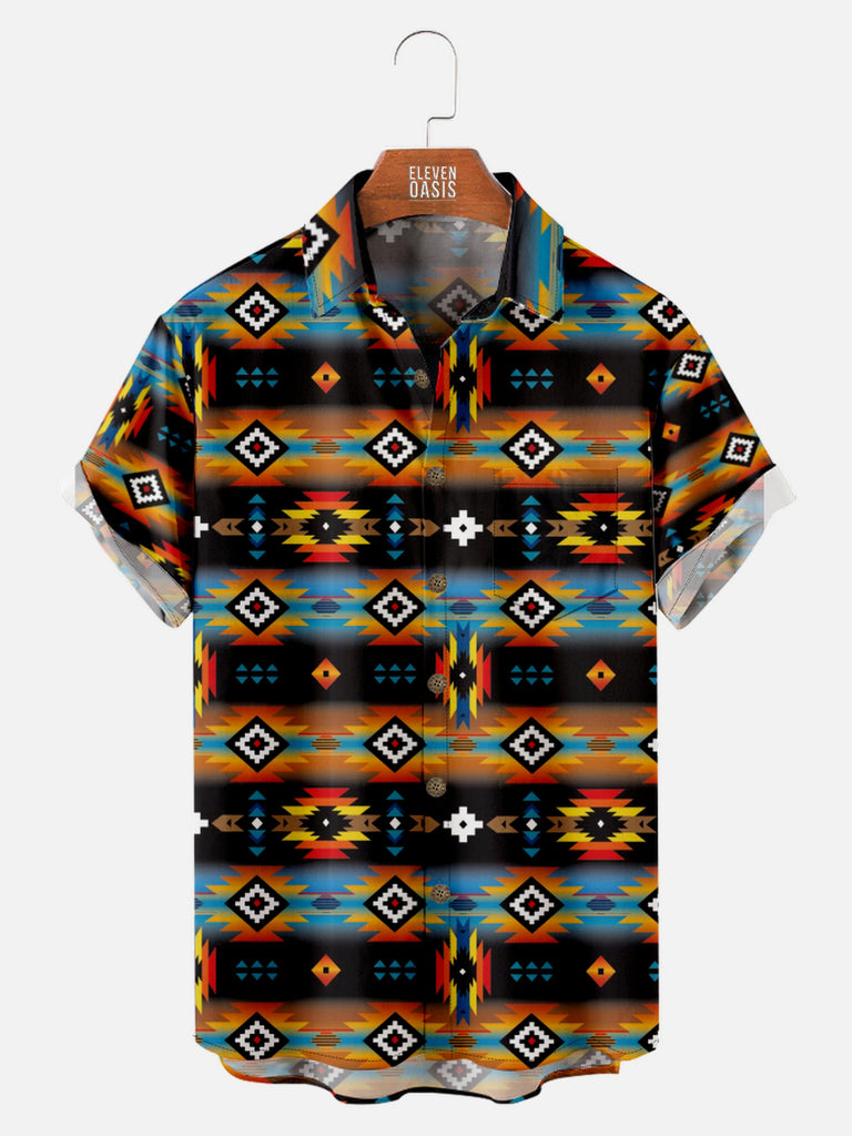 Men's Bright Western Aztec Print Short Sleeve Shirt, mens short sleeve shirts¡ê?big and tall mens shirts¡ê?short sleeve shirts for men¡ê?mens 4xl shirts¡ê?casual short sleeve shirts