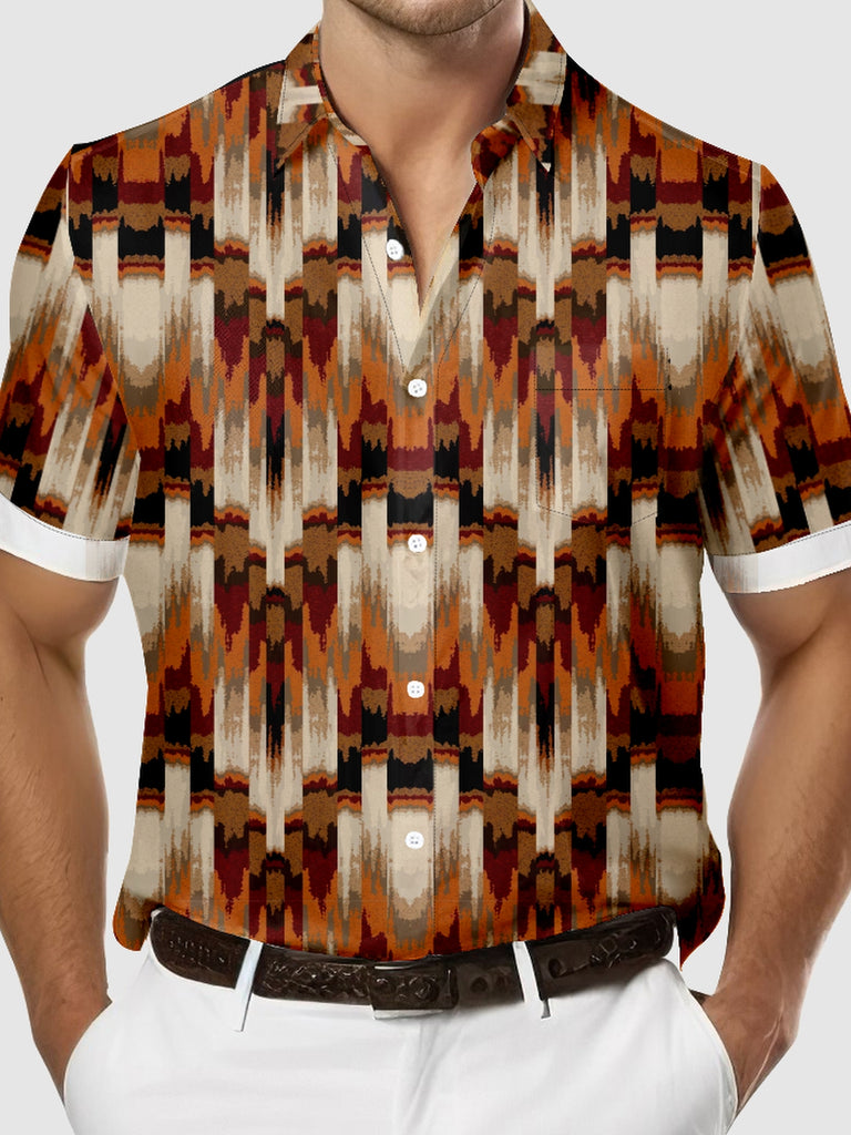 Men's Western Aztec Print Fall Hues Short Sleeve Shirt, mens short sleeve shirts¡ê?big and tall mens shirts¡ê?short sleeve shirts for men¡ê?mens 4xl shirts¡ê?casual short sleeve shirts