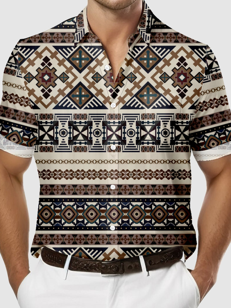 Men's Western Aztec Print Short Sleeve Shirt, mens short sleeve shirts£¬big and tall mens shirts£¬short sleeve shirts for men£¬mens 4xl shirts£¬casual short sleeve shirts