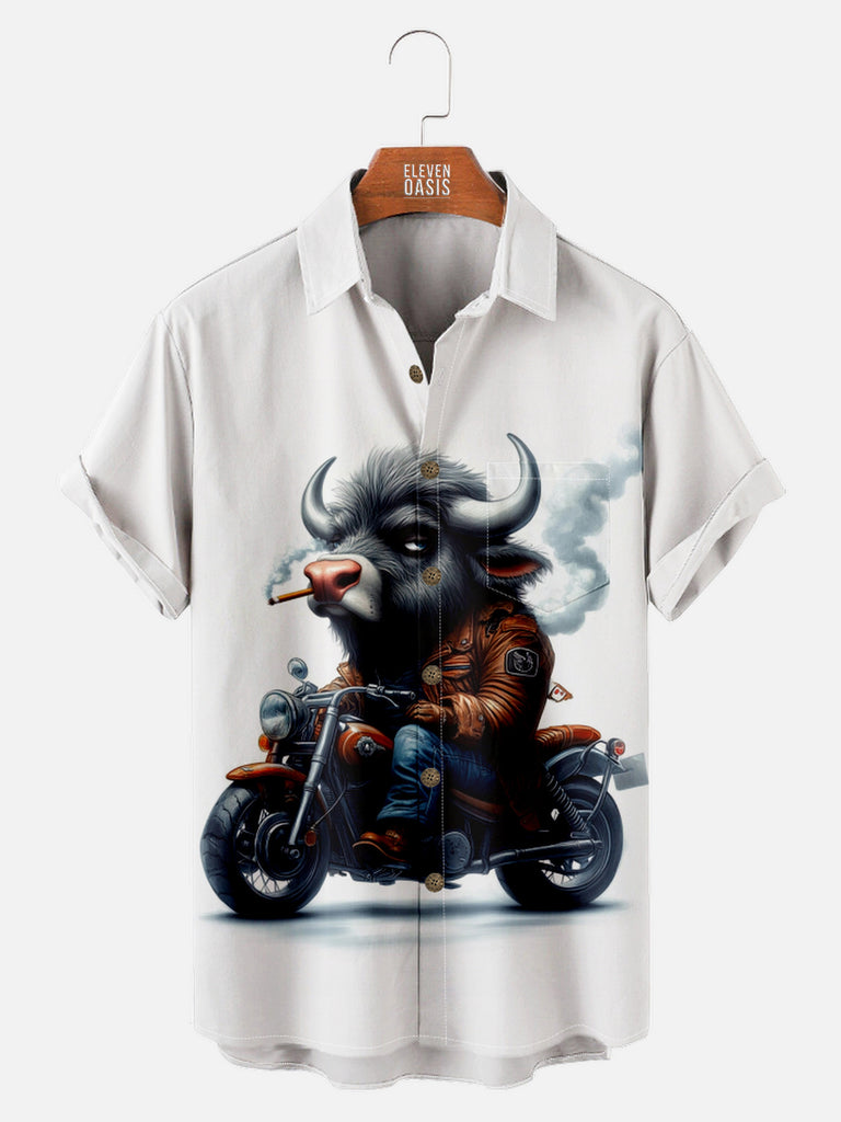 Men's Buffalo Riding a Motorcycle Short Sleeve Shirt, mens short sleeve shirts£¬big and tall mens shirts£¬short sleeve shirts for men£¬mens 4xl shirts£¬casual short sleeve shirts