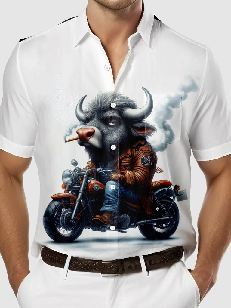 Men's Buffalo Riding a Motorcycle Short Sleeve Shirt, mens short sleeve shirts£¬big and tall mens shirts£¬short sleeve shirts for men£¬mens 4xl shirts£¬casual short sleeve shirts