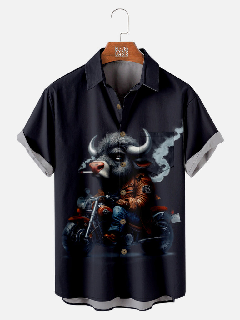 Men's Buffalo Riding a Motorcycle Short Sleeve Shirt, mens short sleeve shirts£¬big and tall mens shirts£¬short sleeve shirts for men£¬mens 4xl shirts£¬casual short sleeve shirts