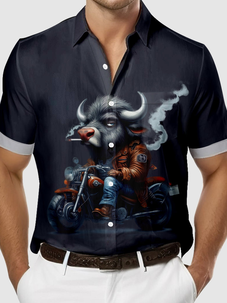 Men's Buffalo Riding a Motorcycle Short Sleeve Shirt, mens short sleeve shirts£¬big and tall mens shirts£¬short sleeve shirts for men£¬mens 4xl shirts£¬casual short sleeve shirts