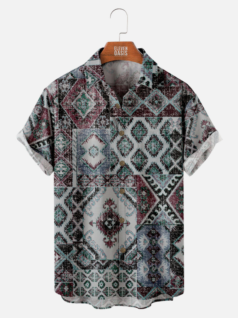 Men's Patchwork Aztec Print Short Sleeve Shirt, mens short sleeve shirts¡ê?big and tall mens shirts¡ê?short sleeve shirts for men¡ê?mens 4xl shirts¡ê?casual short sleeve shirts