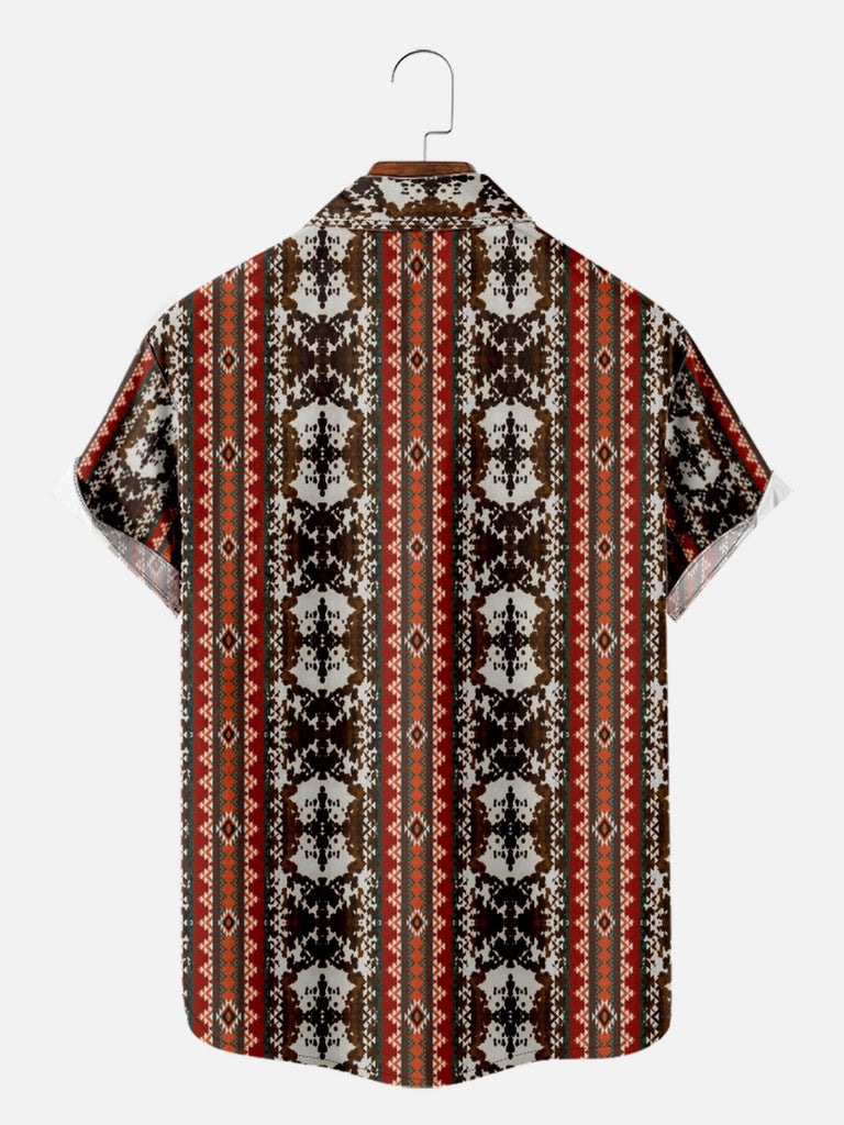 Men's Western Aztec Print Striped Short Sleeve Shirt, mens short sleeve shirts¡ê?big and tall mens shirts¡ê?short sleeve shirts for men¡ê?mens 4xl shirts¡ê?casual short sleeve shirts