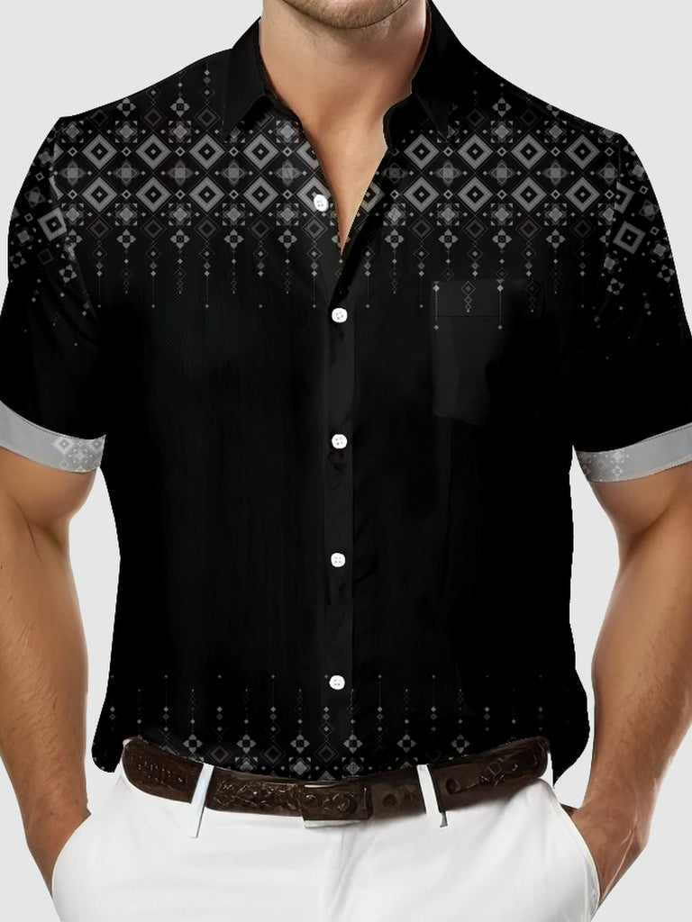 Men's Fading Subtle Aztec Print Short Sleeve Shirt, mens short sleeve shirts£¬big and tall mens shirts£¬short sleeve shirts for men£¬mens 4xl shirts£¬casual short sleeve shirts