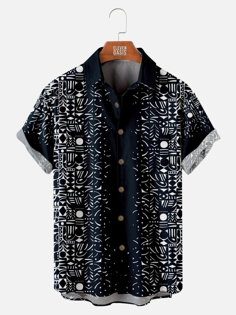 Men's Simple Aztec Print All Over Short Sleeve Shirt, mens short sleeve shirts£¬big and tall mens shirts£¬short sleeve shirts for men£¬mens 4xl shirts£¬casual short sleeve shirts